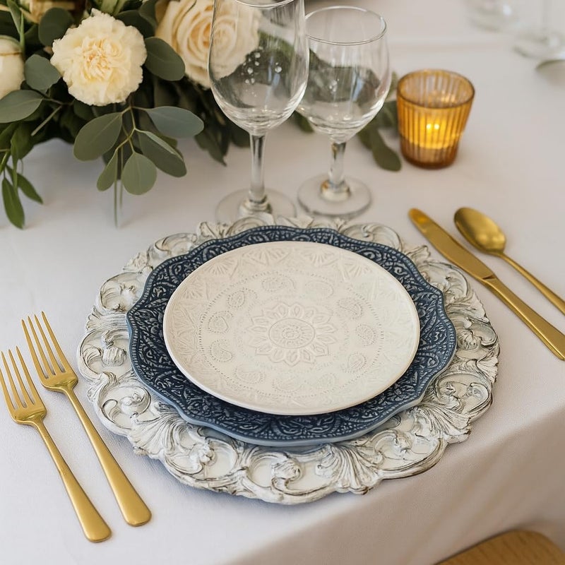 Koyal Wholesale White Charger Plates Set of 12 13 Inch Rustic French Country Acrylic Charger Plates for Table Settings, Farmhouse Dinner Decor, Vintage Wedding Reception & Holiday Party Place Settings - Image 5